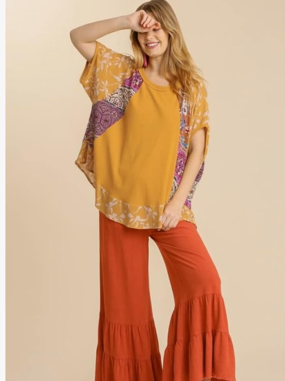 Umgee USA Goldenrod Mixed Print Tunic